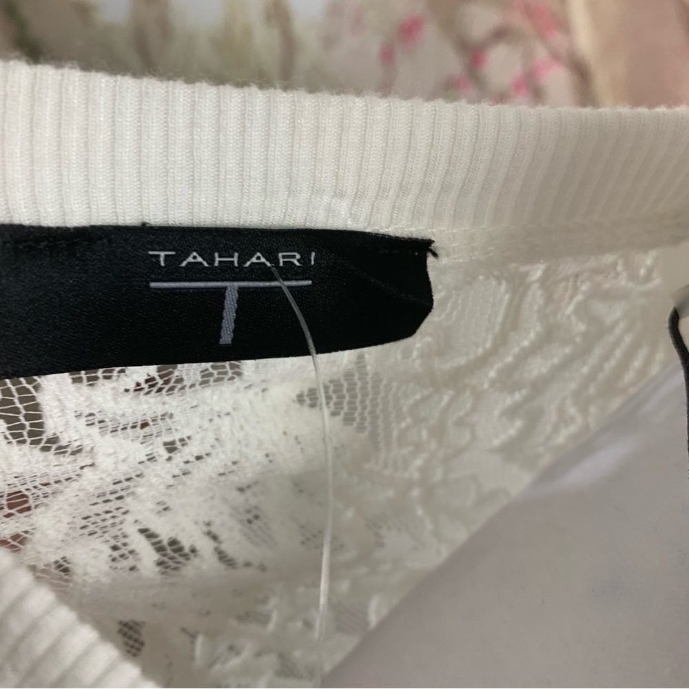 NEW T Tahari Crew Neck Lace Ivory Blouse - Picture 10 of 11